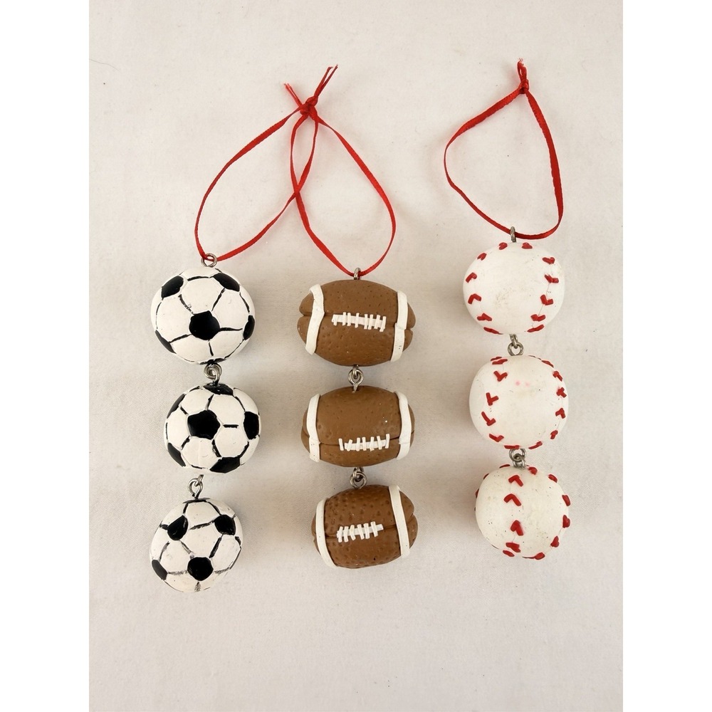 Sports Ball Christmas Ornaments Set Soccer Football Baseball Vintage
